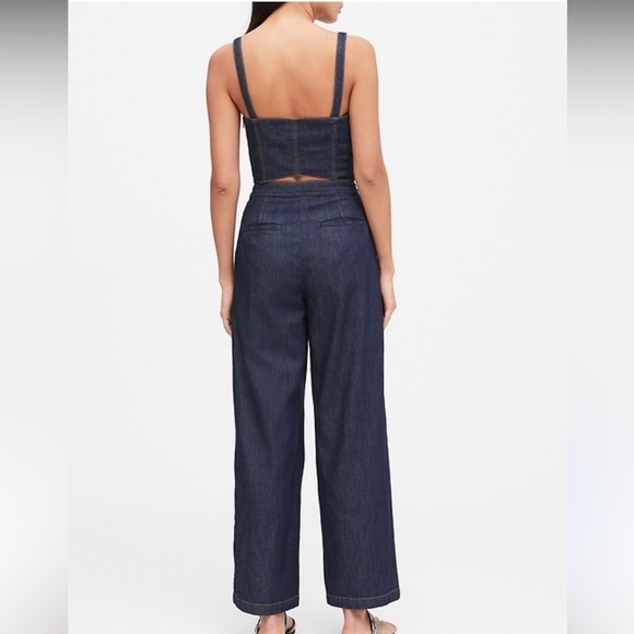 NWT BANANA REPUBLIC Dark Blue denim sweetheart neck wide leg 2P - Picture 2 of 8